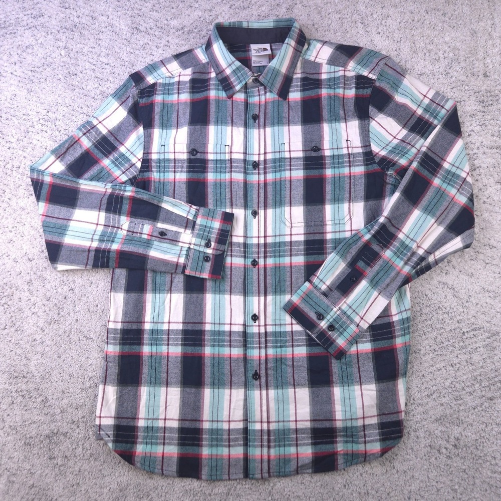 The North Face Flannel Shirt Mens Large Plaid Long Sleeve Button Down Mint GUC